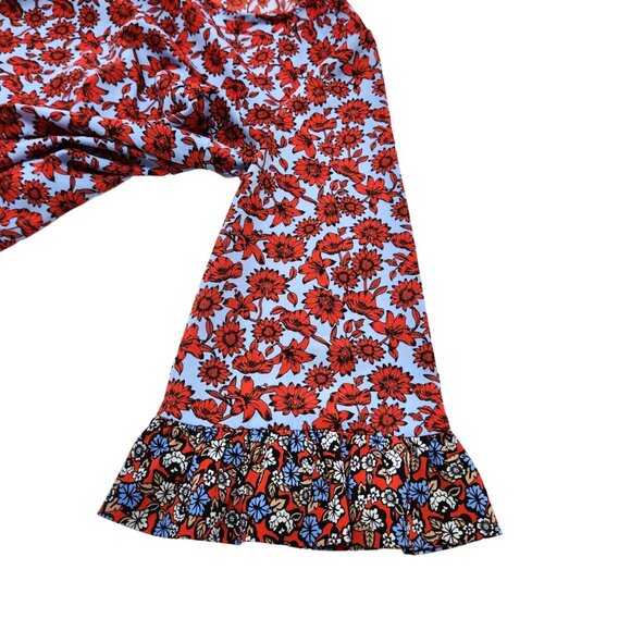 Dalia Blouse Contrasting Bell Sleeves Light Blue & Red Floral Scoop Neck… - Picture 11 of 15